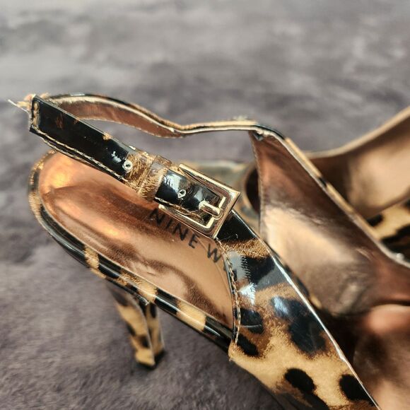 Nine West Shoes 8M Cheetah Brown Black Slingback Leopard Stiletto Heels - Picture 7 of 7